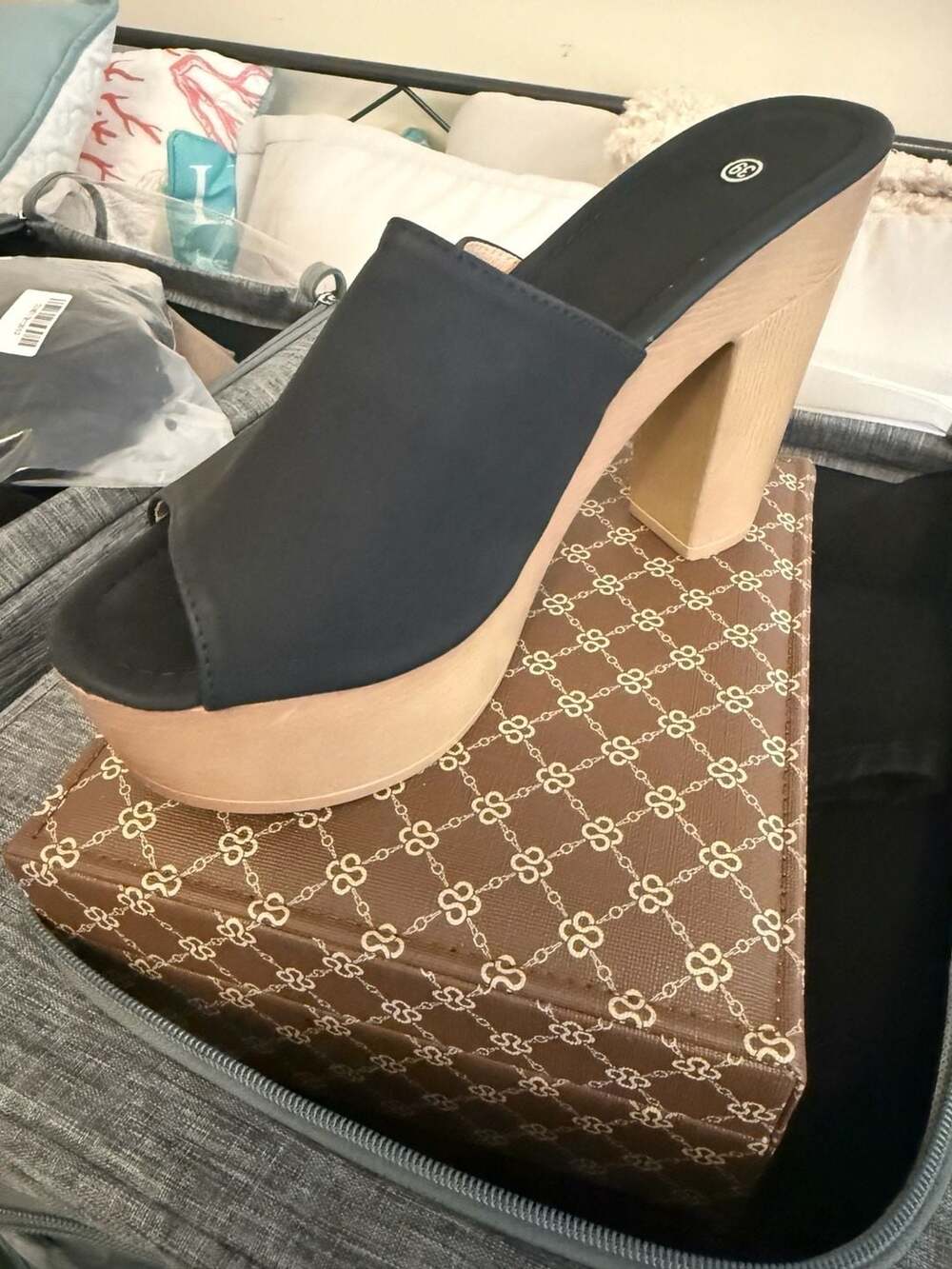 Unbranded Black Peep Toe Platform Mule Heels Size 39
